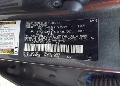 2016 Toyota 4Runner Sr5 из США, поврежденный, VIN JTEZU5JR0G5120623